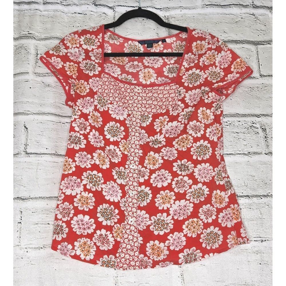 Boden Dark Pink Flower Print Women's Size 10 Short-sleeved Shirt Casual